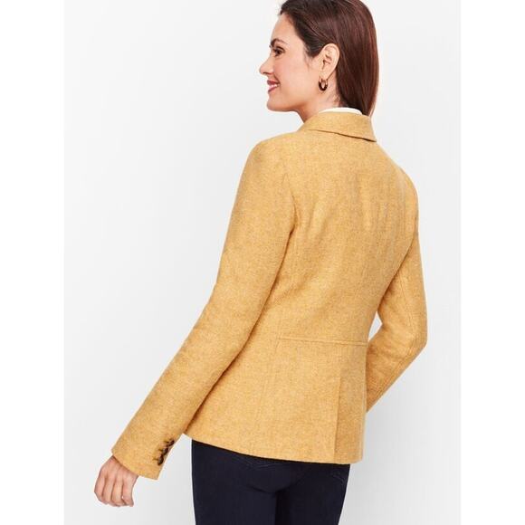 Talbots Shetland Wool Blazer 12P Mustard Yellow Herringbone Equestrian Jacket - Picture 11 of 16